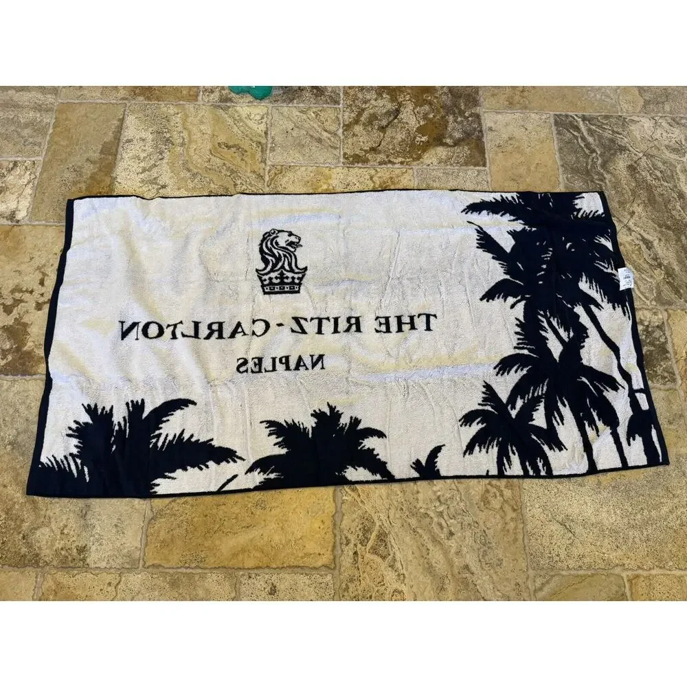 Ritz Carlton Naples florida beach Towel large  Lion Logo Navy Blue New Gift Rare